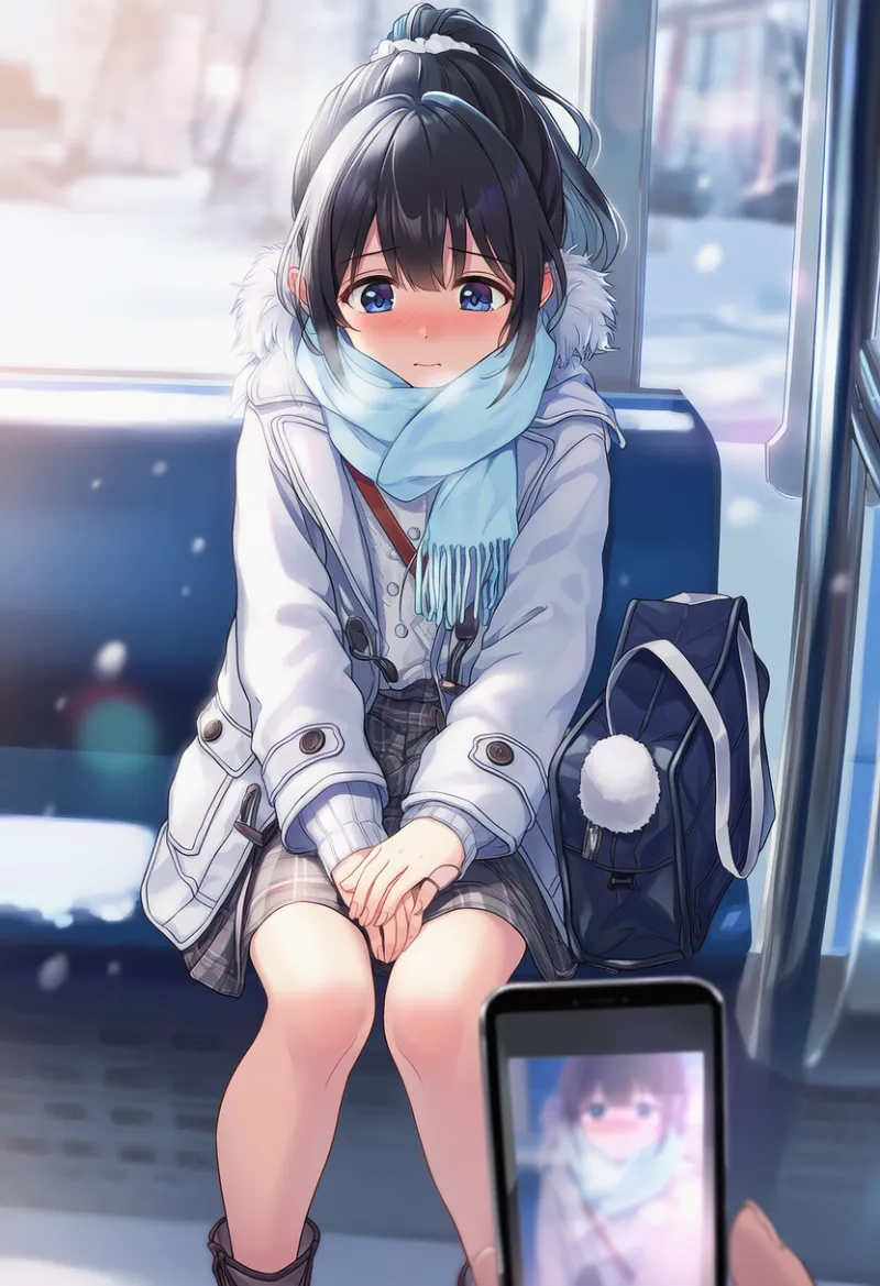 viewerがスマホ持ってる構図:viewer holding phone|AIイラスト用プロンプト