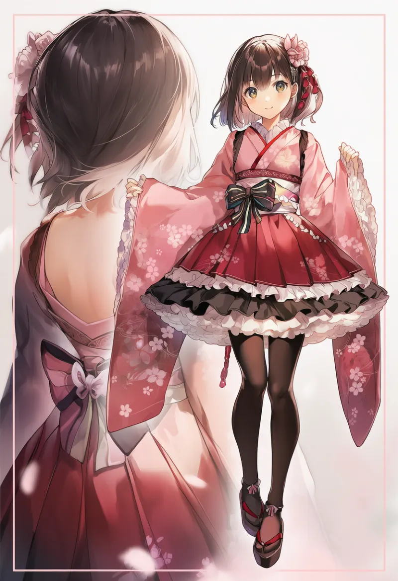 和ロリのコーデプロンプト（振袖・桜柄）とAIイラスト