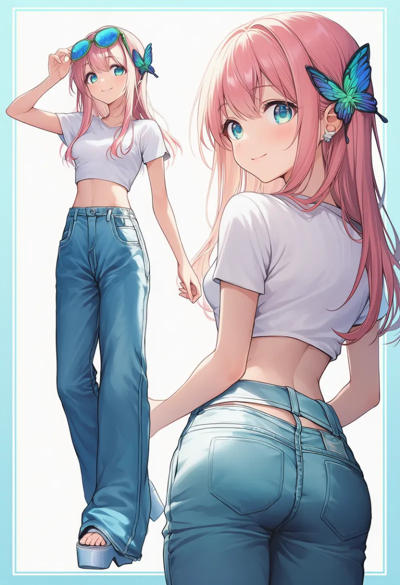 ローライズパンツとへそ出しクロップトップのファッションコーデ｜y2kファッション