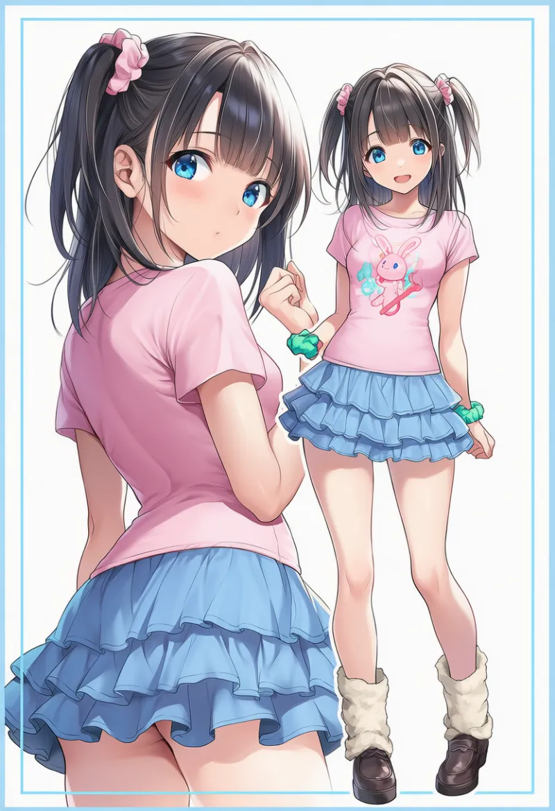 ラッフルミニスカートとアニマルプリントベビーティーのファッションコーデ｜y2kファッション