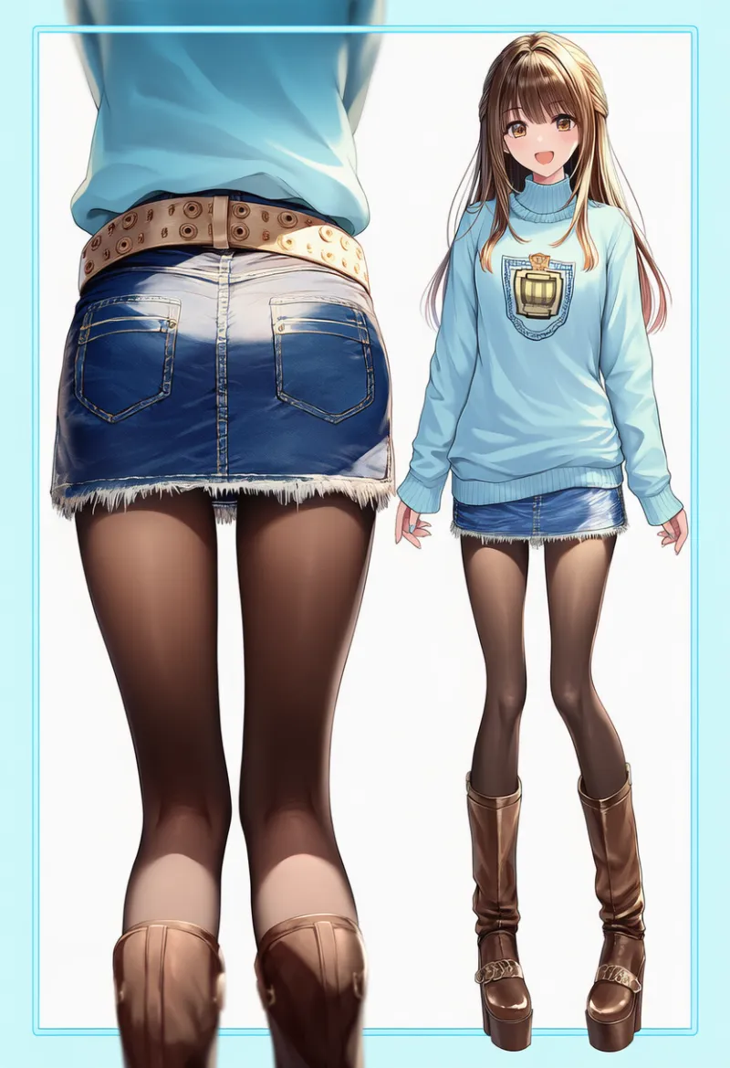 オーバーセーターとダメージデニムミニスカートのファッションコーデ｜y2kファッション