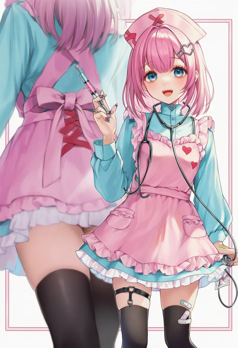 看護師メイド風の病みかわいいコーデのプロンプトとAIイラスト