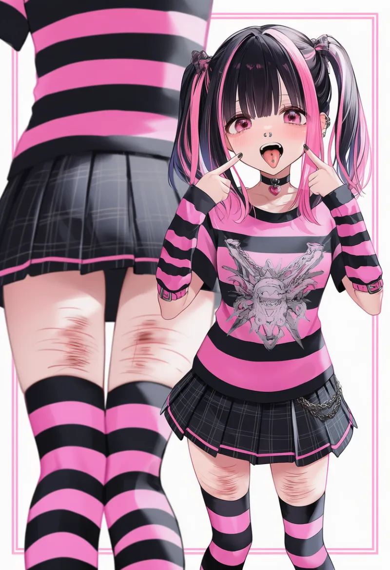 ストリート・パンク系の病みかわコーデのプロンプトとAIイラスト