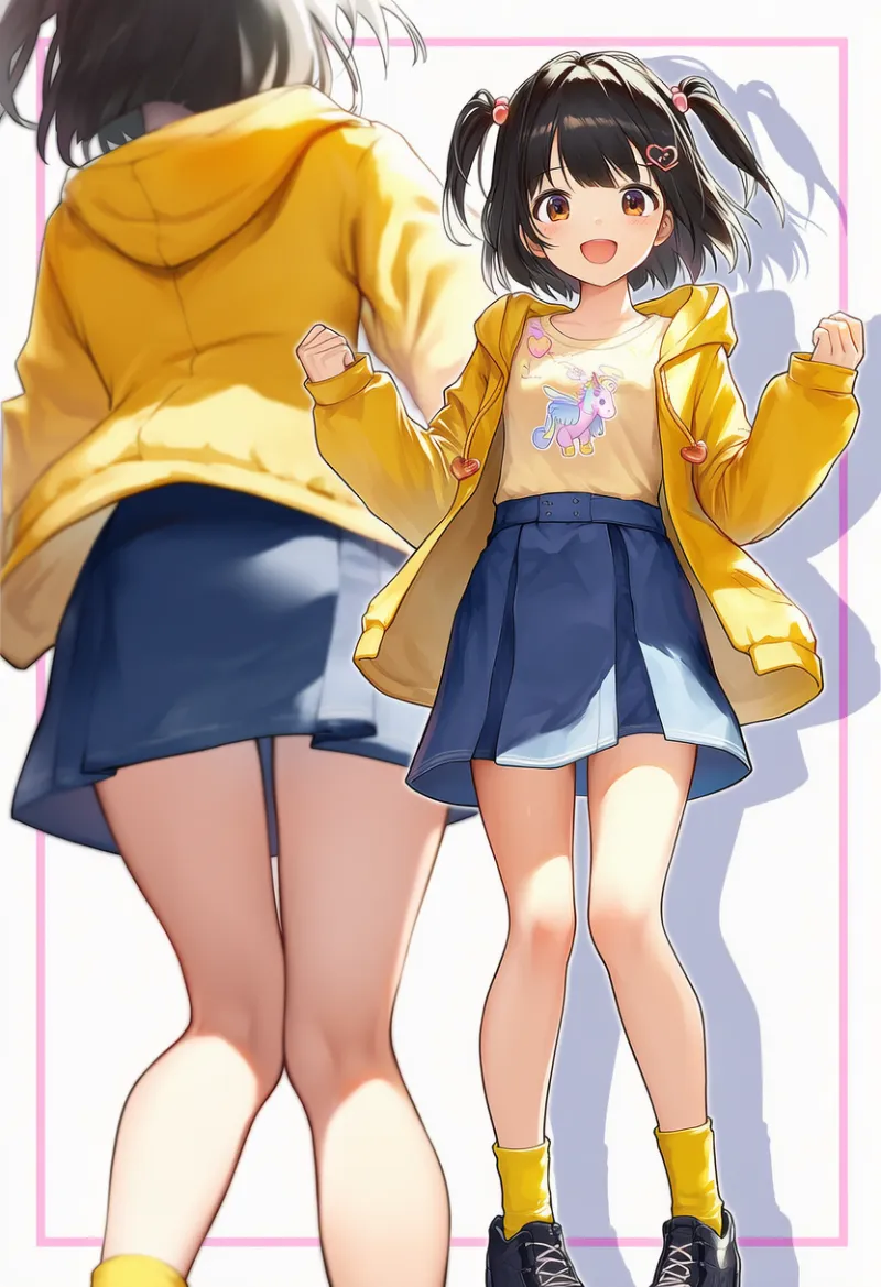 黄色フーディ×ユニコーンモチーフのゆめかわいいコーデ｜プロンプト紹介