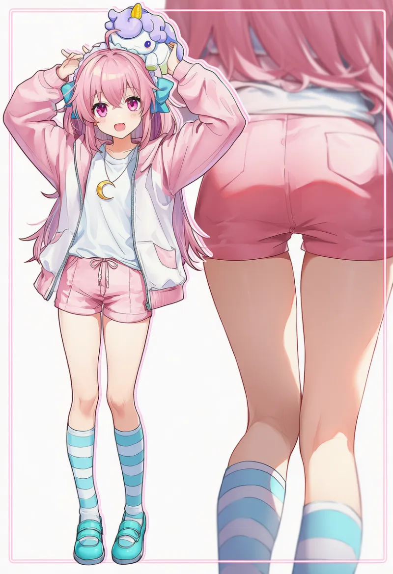 ピンクジャケット×ショートパンツのゆめかわいいコーデ｜プロンプト紹介