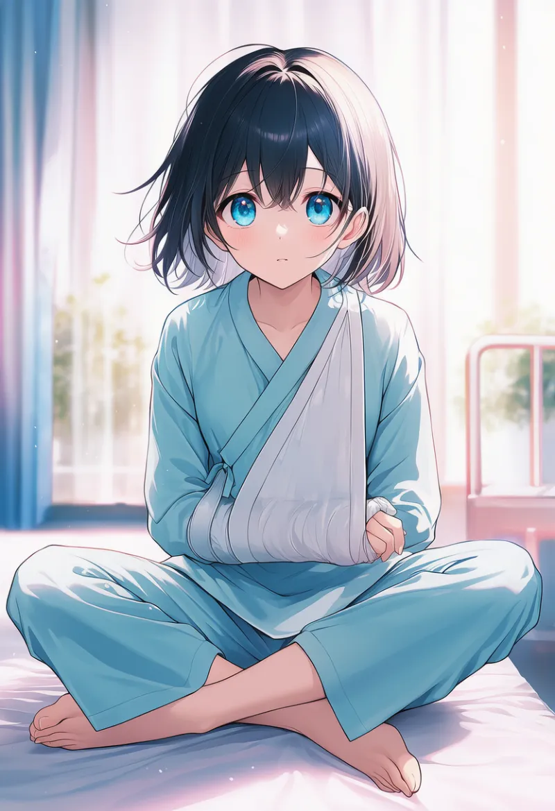 腕のギプス(病院用)のAIイラストとプロンプト