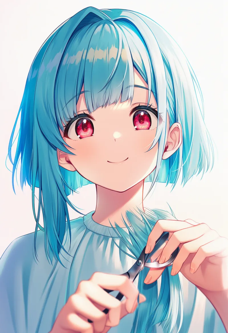 左右の長さが違う横髪（散髪後の髪型）のAIイラストとプロンプト紹介