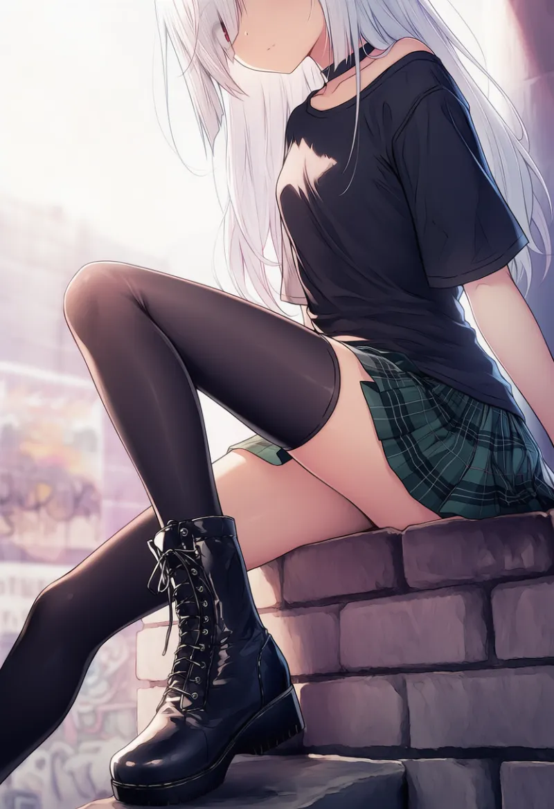 黒色のニーハイのAIイラスト|プロンプト紹介