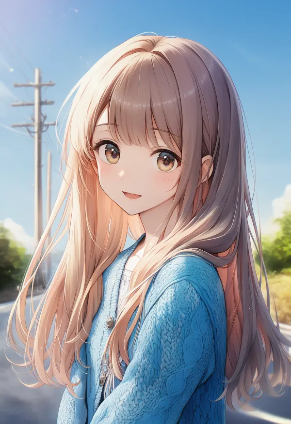 青色のカーディガンのAIイラスト