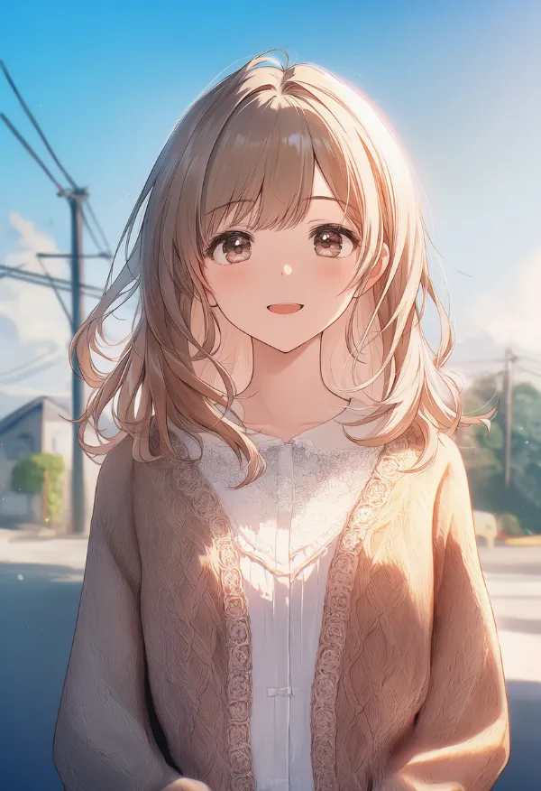 茶色のカーディガンのAIイラスト