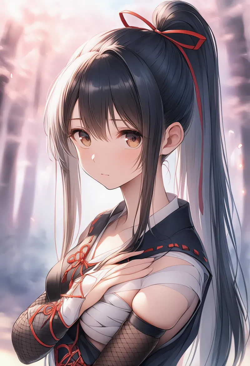 露出度の高いさらし(忍者服)のAIイラストとプロンプト紹介(budget sarashi)