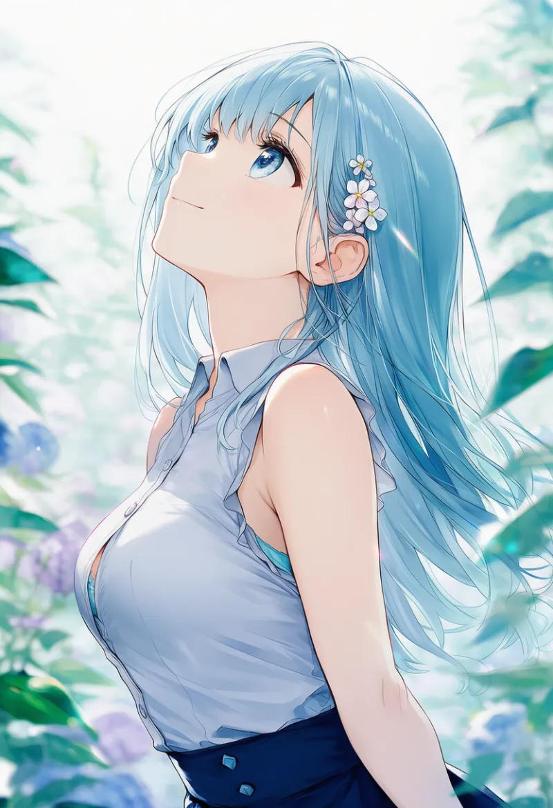 シャツのボタンとボタンの隙間が見える状態のAIイラストの作例2