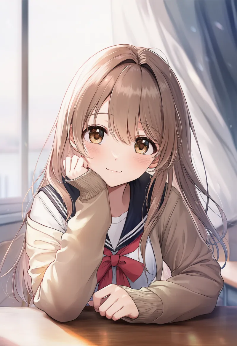 カーディガンを着た美少女のAIイラスト｜プロンプト紹介