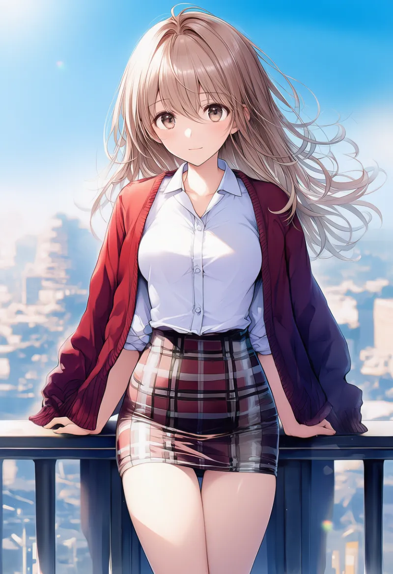 カーディガンを肩に羽織るプロンプト｜AIイラスト