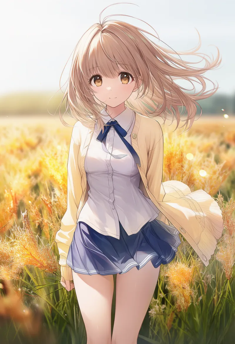 ボタンを開けたカーディガンのプロンプト｜AIイラスト