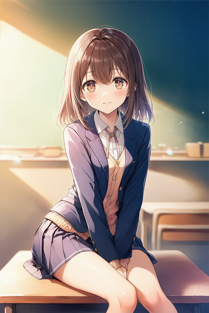 ジャケットの下にカーディガン重ね着のプロンプト｜AIイラスト