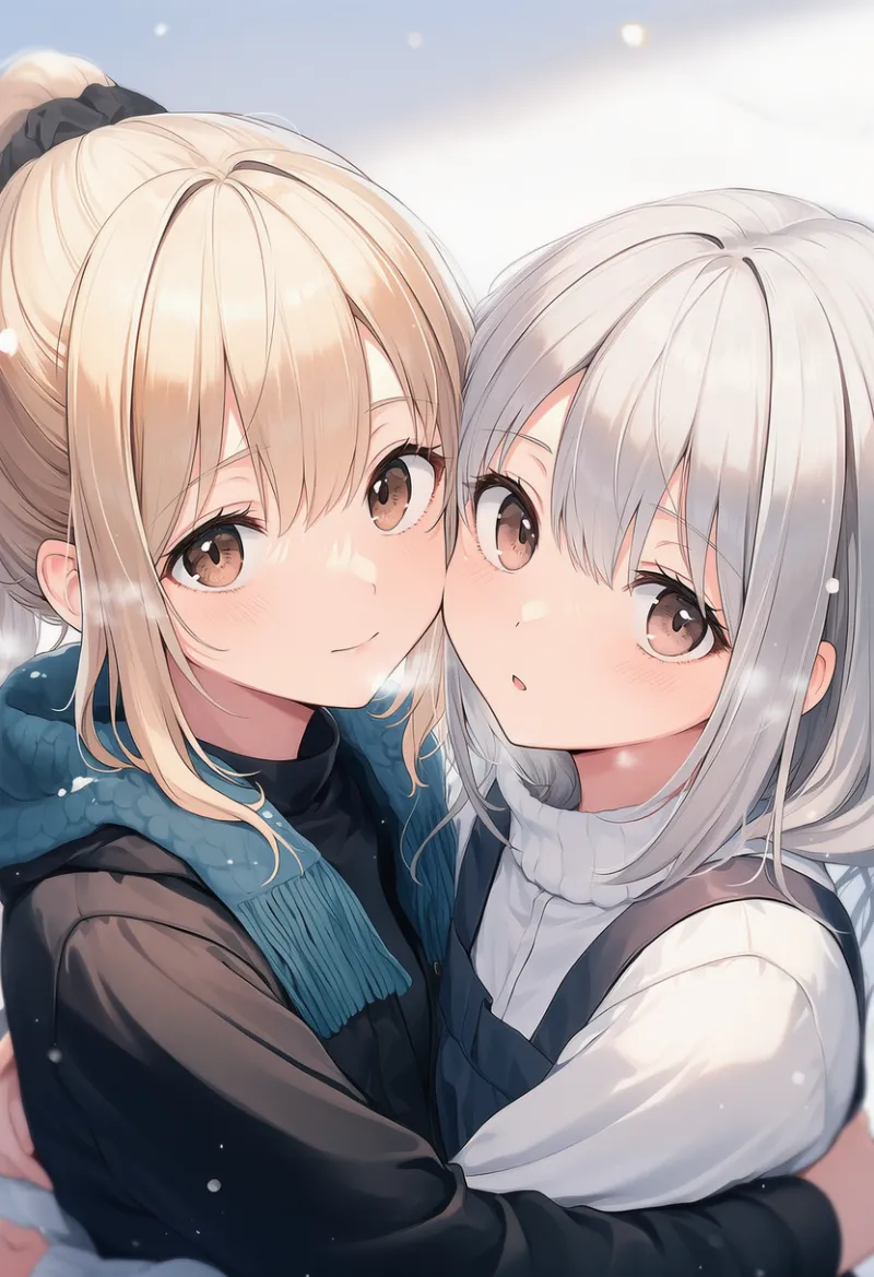 頬をくっつけ合う動作のAIイラスト｜プロンプト紹介