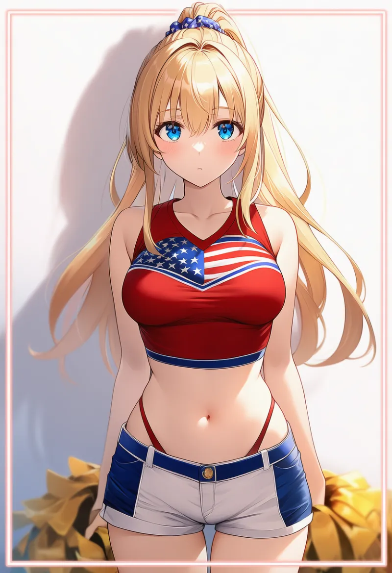 赤トップ×白ハイレグ（アメリカン配色）｜チアリーダー服装プロンプト集