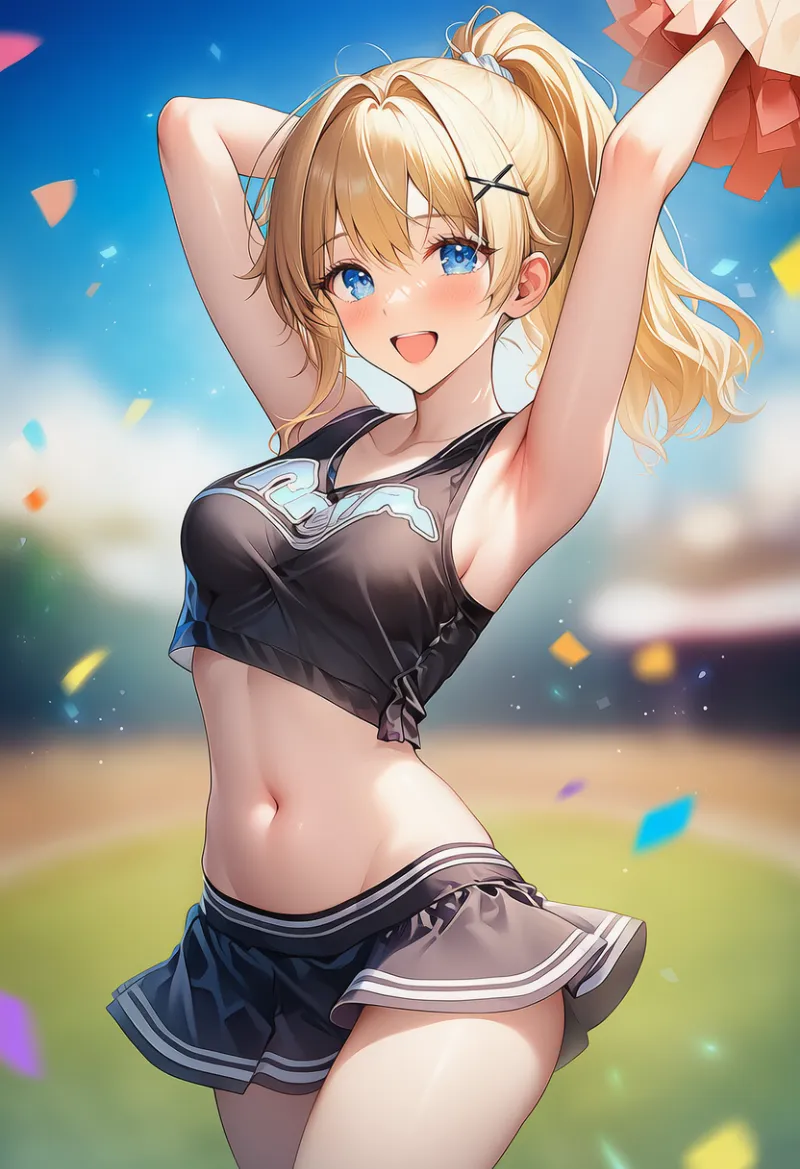 タンクトップとマイクロスカートのチアリーダーの服装のAIイラスト｜プロンプト紹介