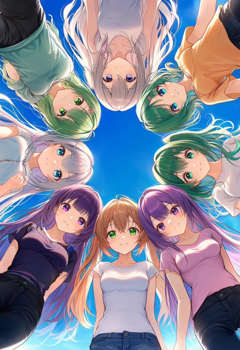 viewer視点で群衆に囲まれる構図のプロンプトとAIイラスト作例