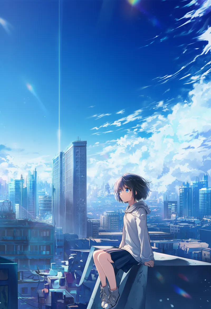 都市の景観と青空のエモいAIイラスト｜プロンプト紹介