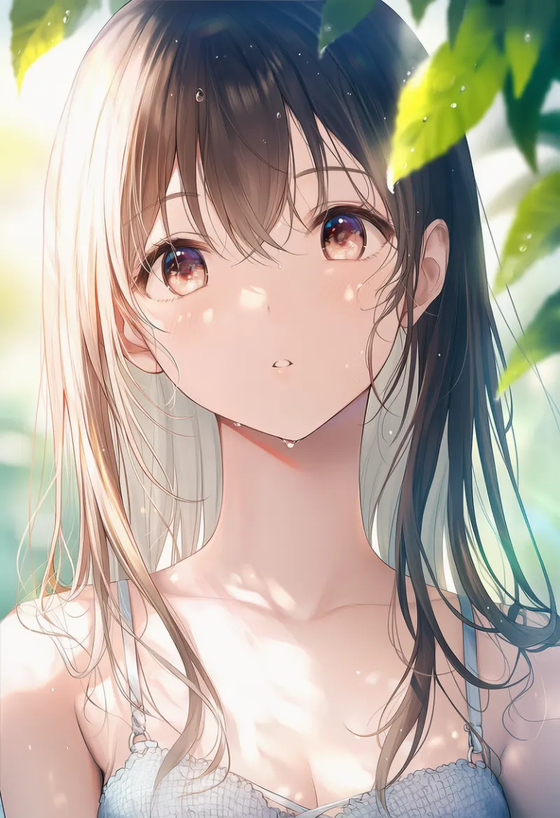 髪で鎖骨を隠してチラ見えする状態を再現したAIイラストとプロンプト紹介