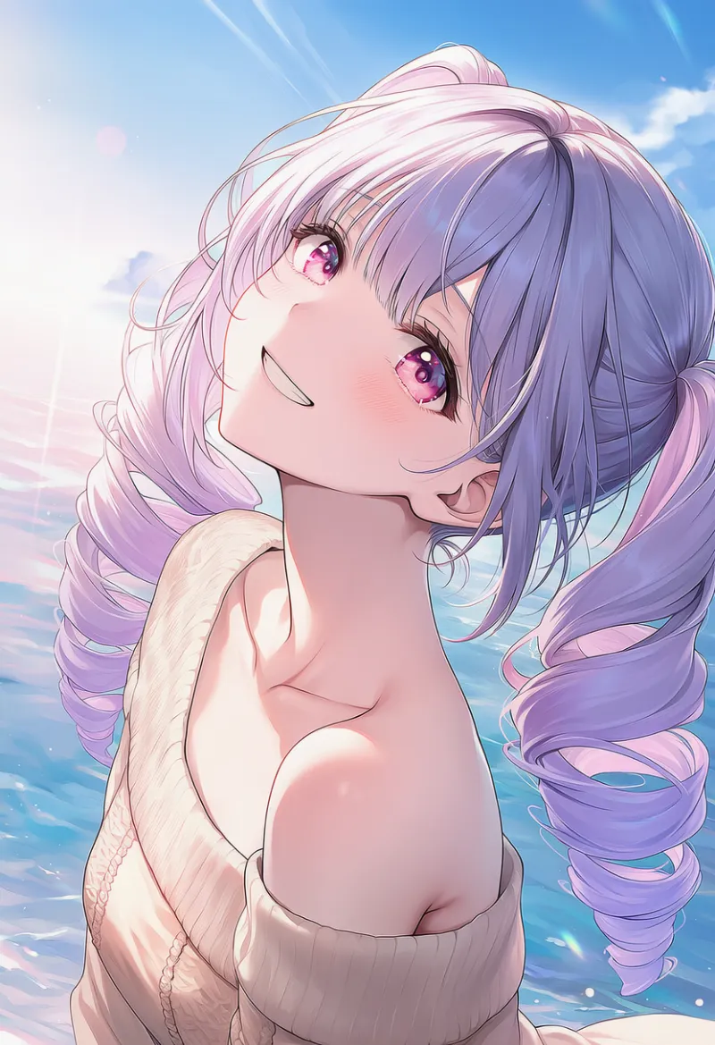 振り返り・横アングルで鎖骨を見せるプロンプトとAIイラストの作例