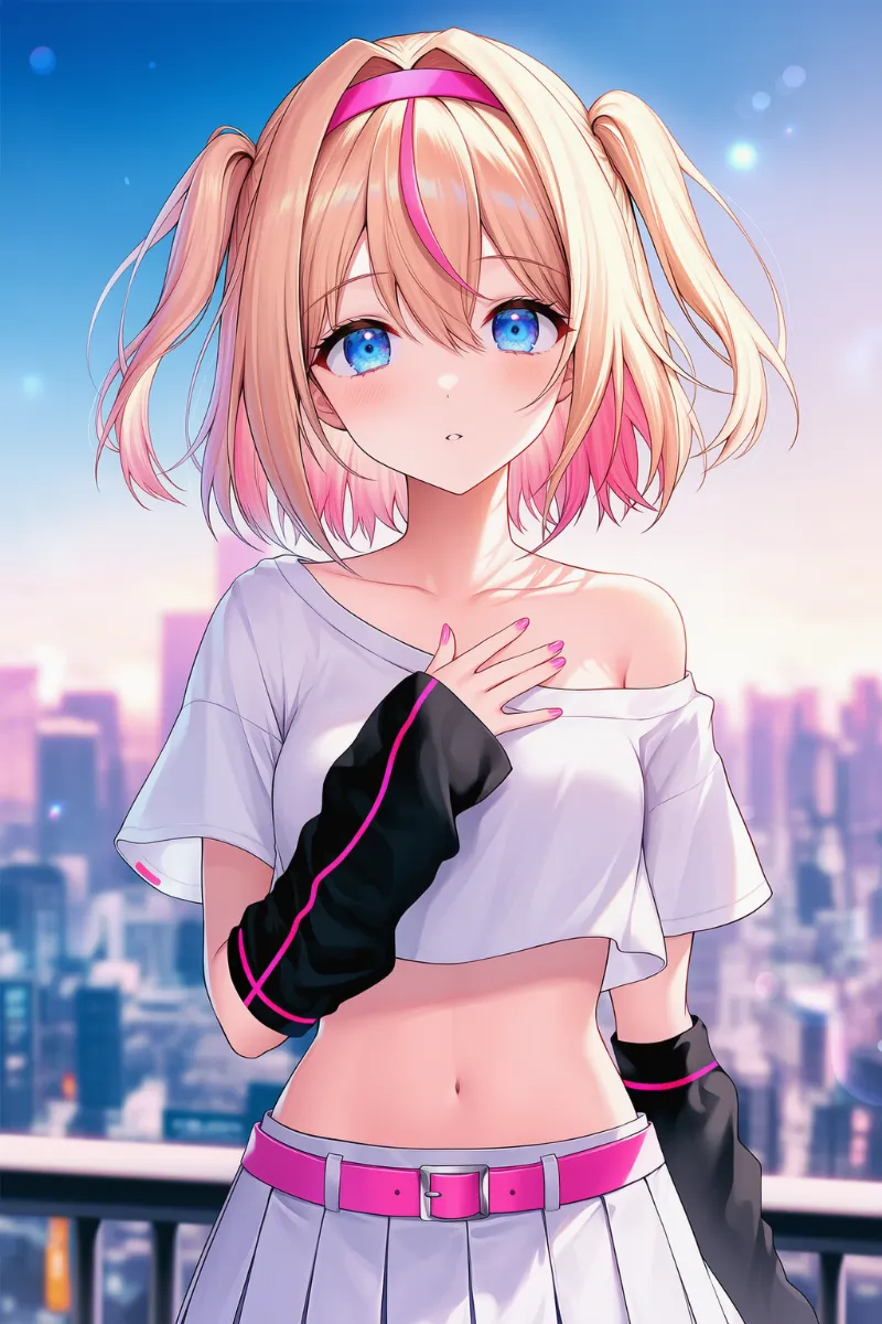 ヘソ出しコーデと鎖骨を組み合わせるプロンプトとAIイラストの作例