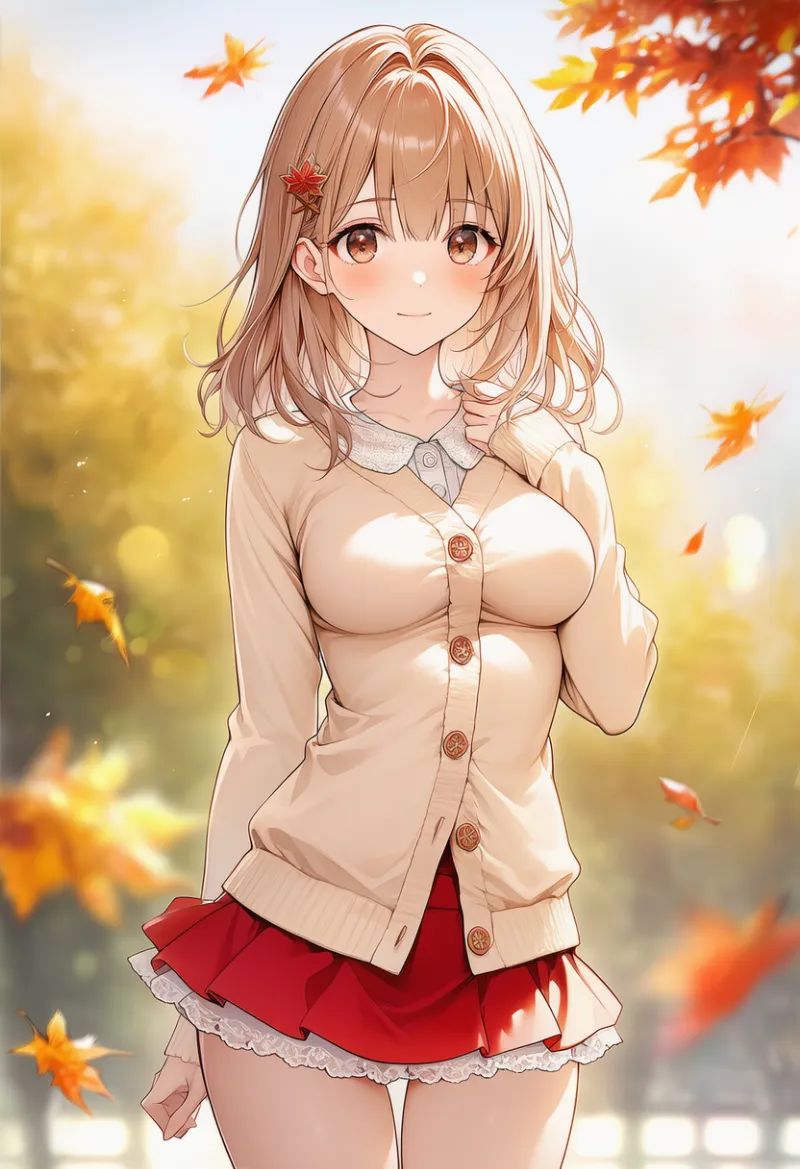 ボタンを閉じたカーディガンのプロンプト｜AIイラスト