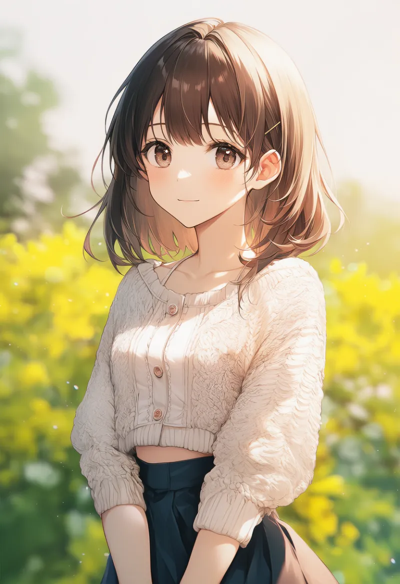 短め丈（クロップド）のカーディガン｜AIイラストとプロンプト紹介