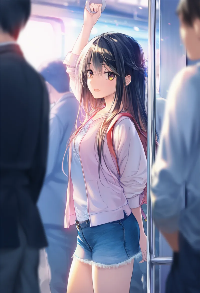 満員電車（群衆背景の組み合わせプロンプト例とAIイラスト作例）