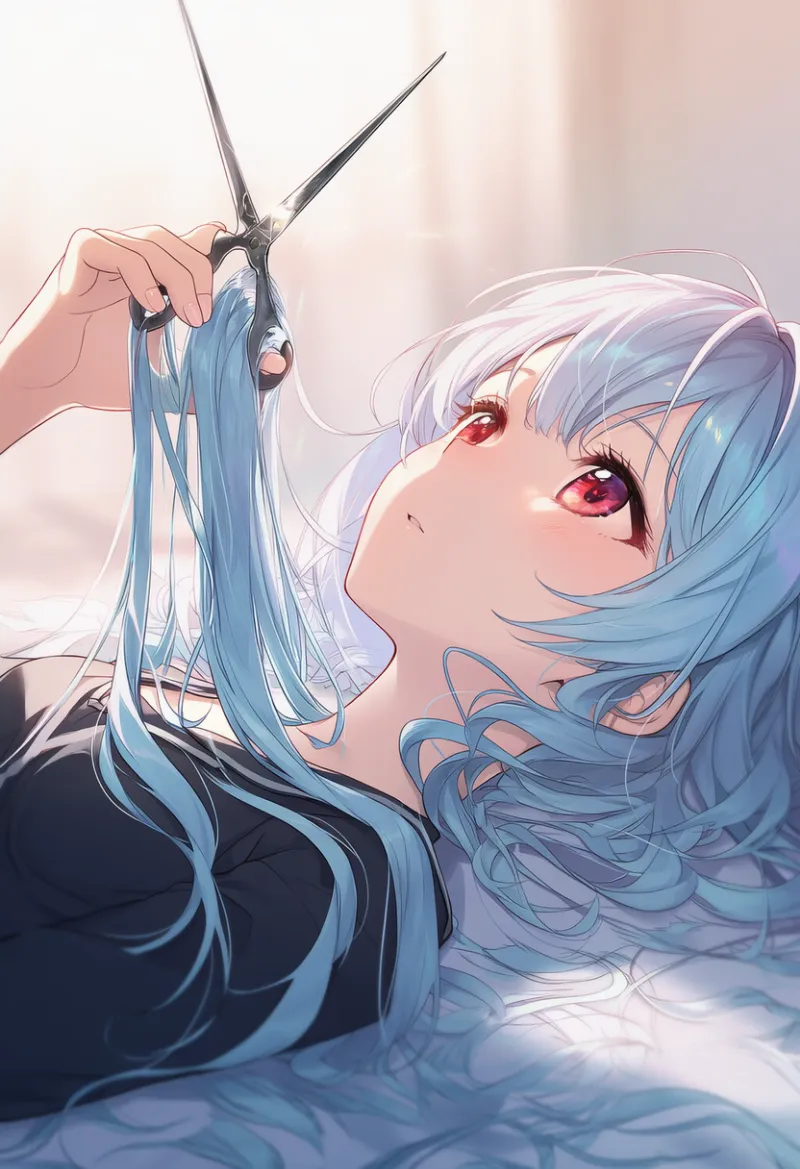 失恋で髪の毛を切るアートイラスト「再生を意味する作品」