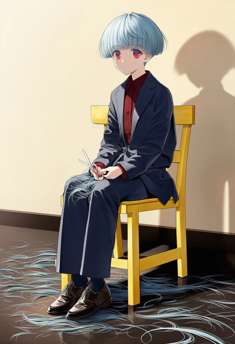 フリーダ・カーロ氏の「髪を切った自画像」をモチーフにしたAIイラスト作品