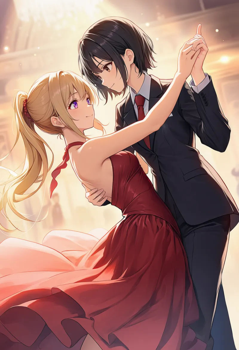 社交ダンスで背中を反らせる動きのAIイラスト作例