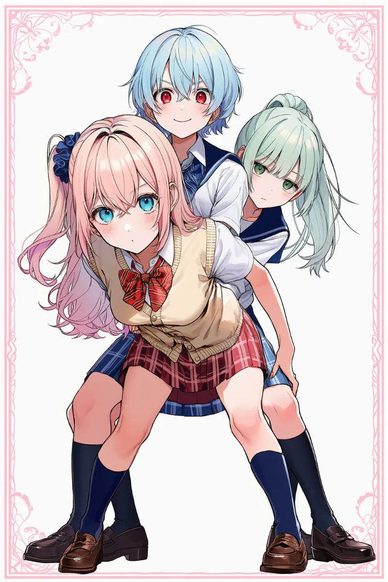 ギャル3人組チューチュートレインのAIイラスト作例