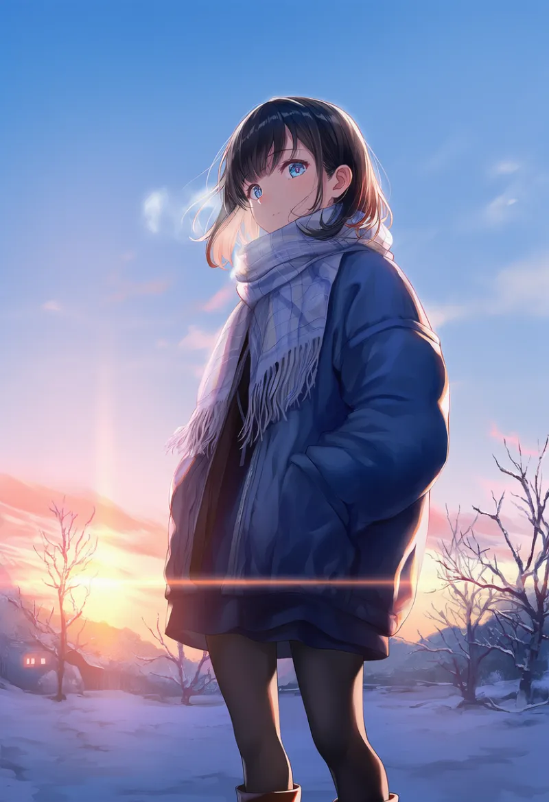 冬の夕暮れのエモいAIイラスト｜プロンプト紹介