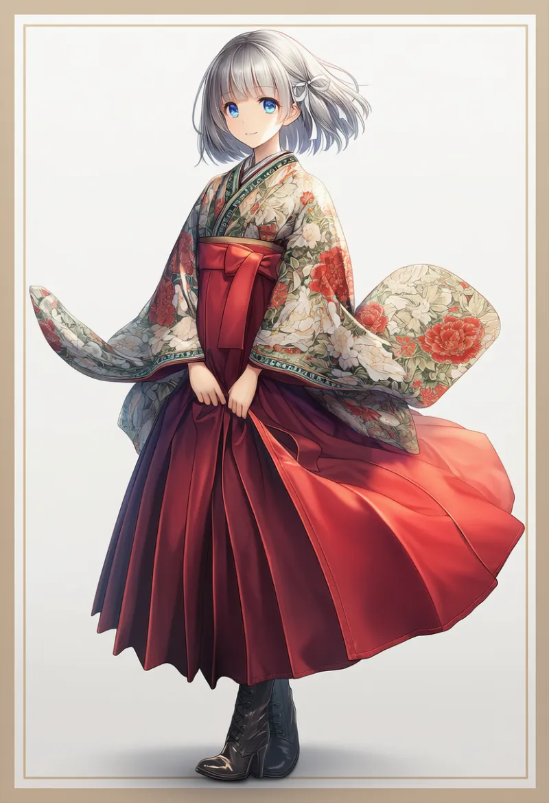 精密なデザインを施した着物系の大正ロマンの服のプロンプトとAIイラスト