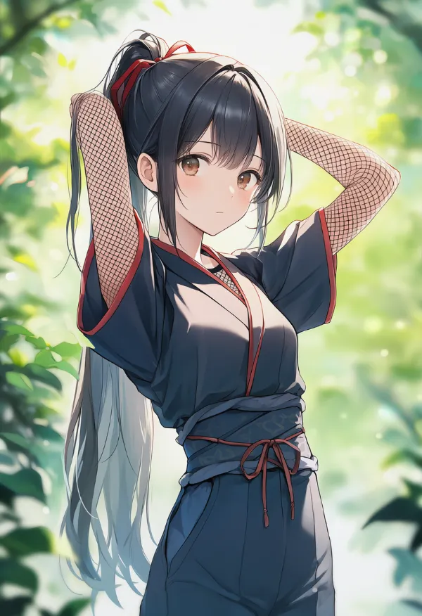 網タイツの袖(忍者服)のAIイラストとプロンプト紹介