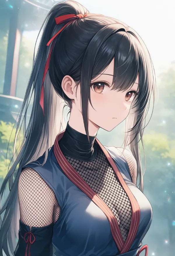 上半身の網タイツ(忍者服)のAIイラストとプロンプト紹介