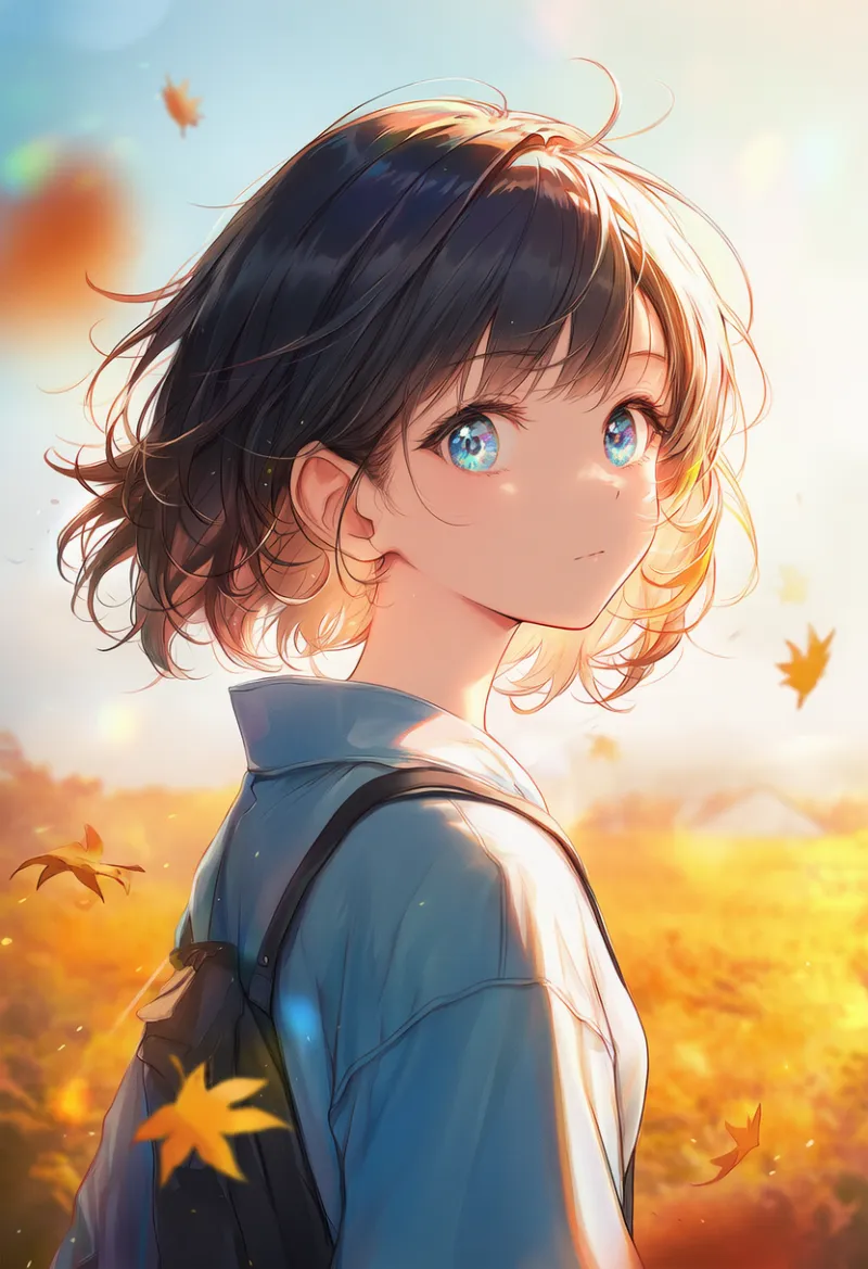 風で舞う紅葉の青春AIイラスト｜プロンプト紹介