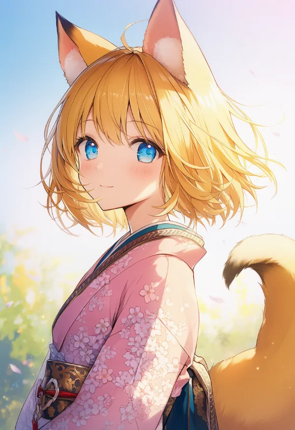 ふさふさの尻尾のある美少女(ケモ耳少女)のAIイラスト|プロンプト紹介