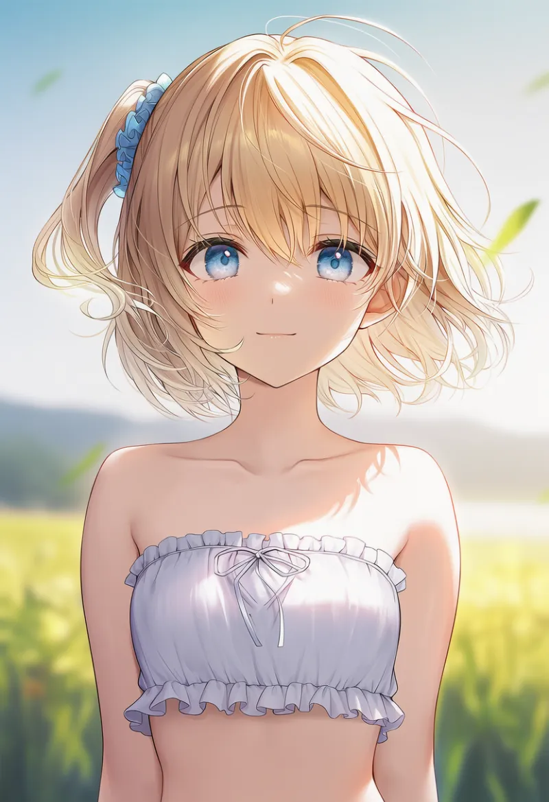 フリル付きバンドゥトップのAIイラスト|プロンプト紹介