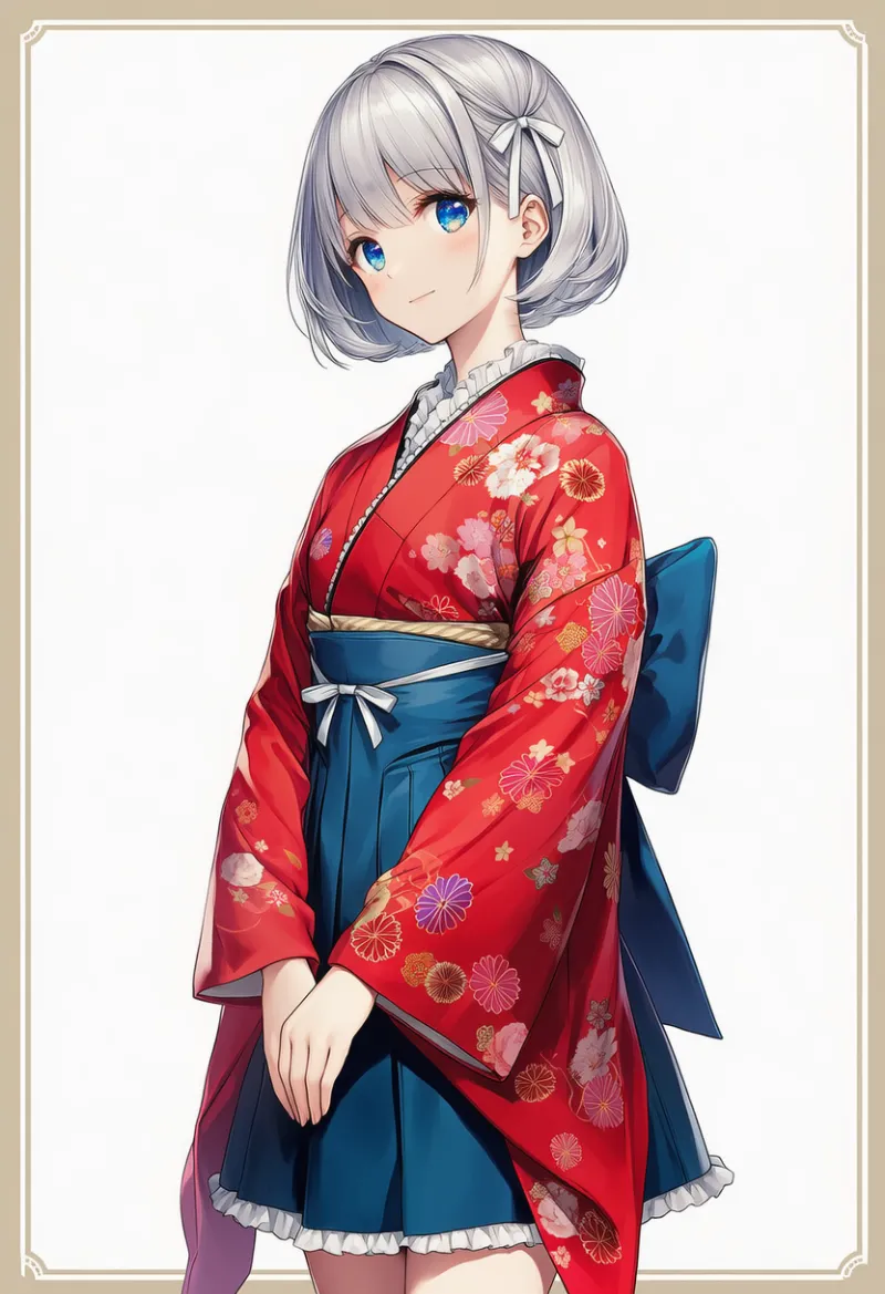 レースの縁取りの着物のAIイラストとプロンプト紹介