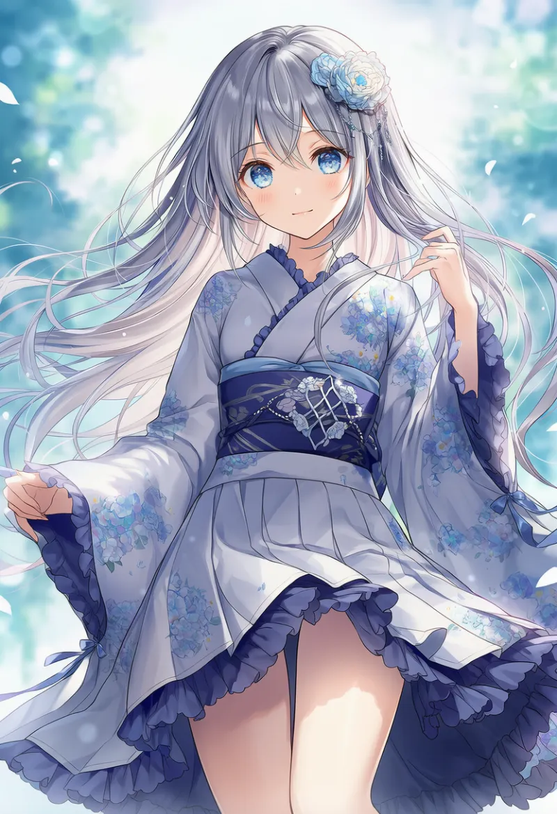 フリル付き着物のAIイラスト|プロンプト紹介