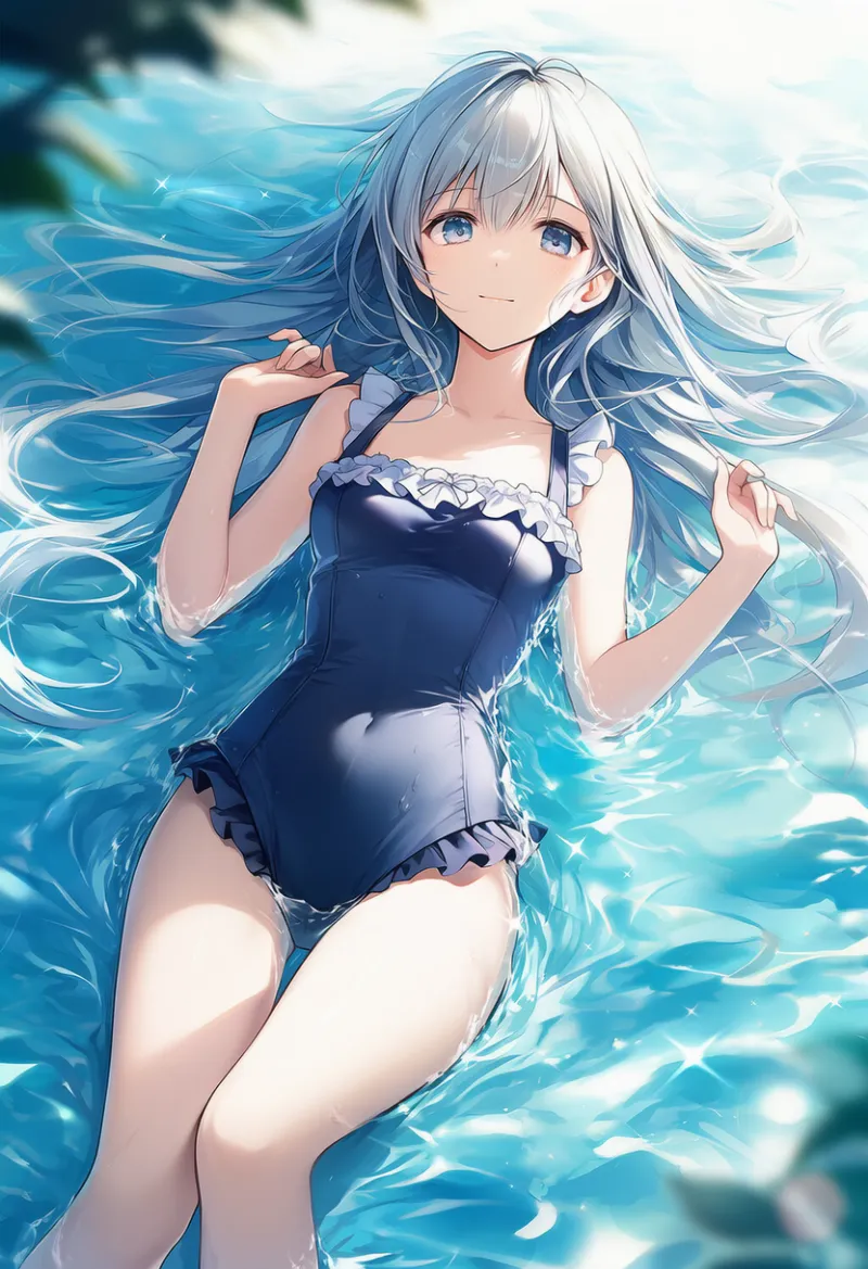 フリル付きワンピース水着のAIイラスト|プロンプト紹介