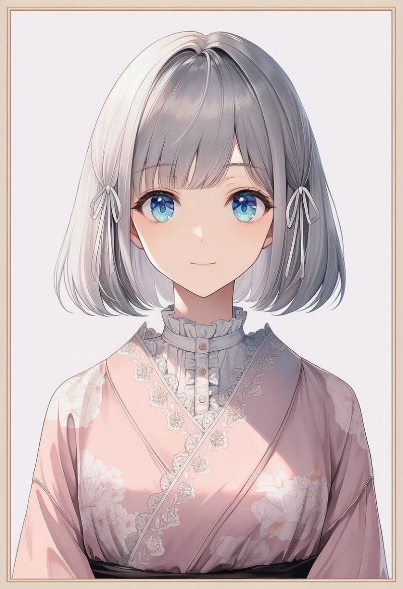 着物の下にレースのブラウスを着たAIイラストとプロンプト紹介