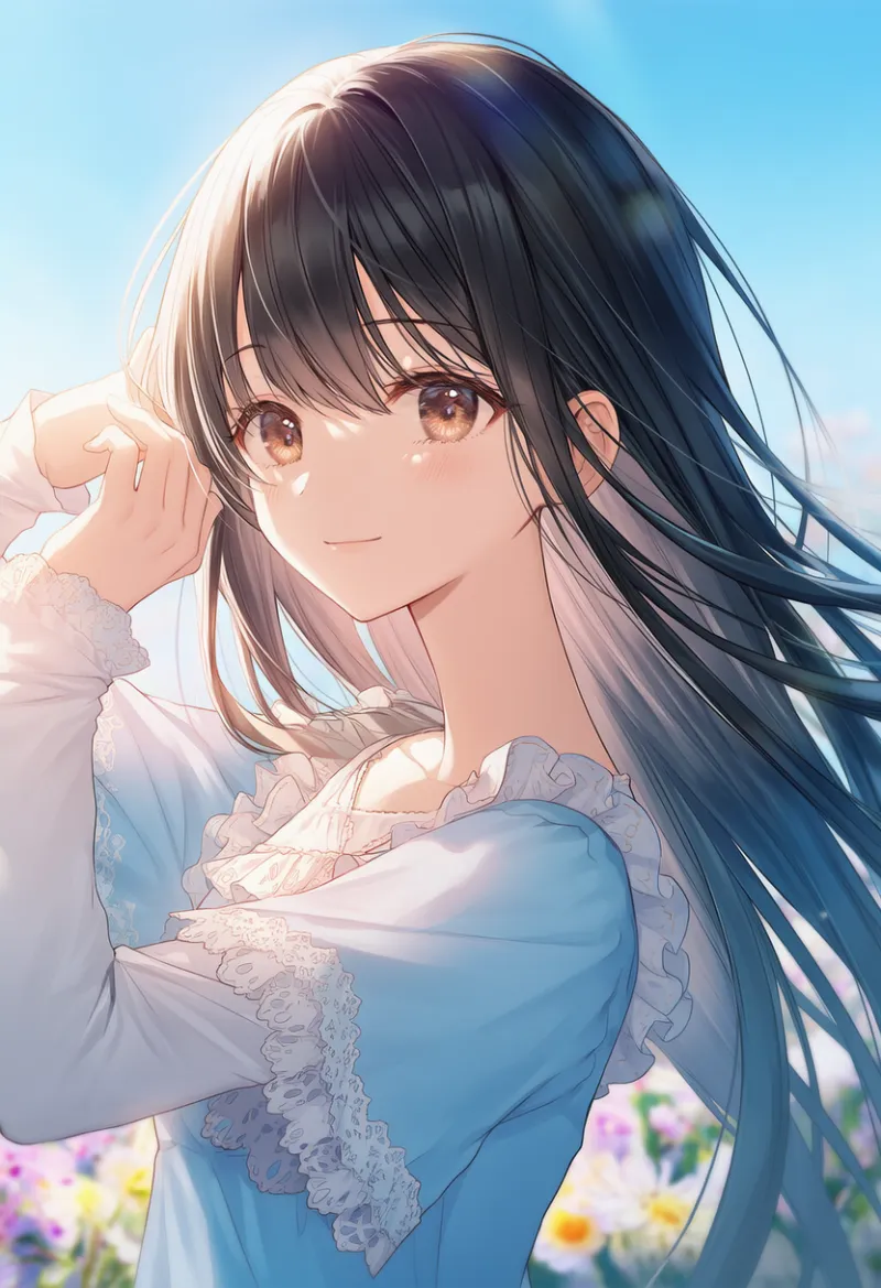 短袖重ね長袖のフリル袖のAIイラスト|プロンプト紹介