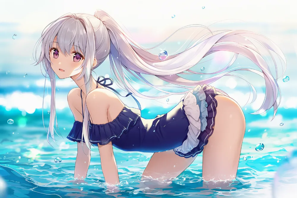 フリル付きのワンピース水着のプロンプト紹介とAIイラスト作例