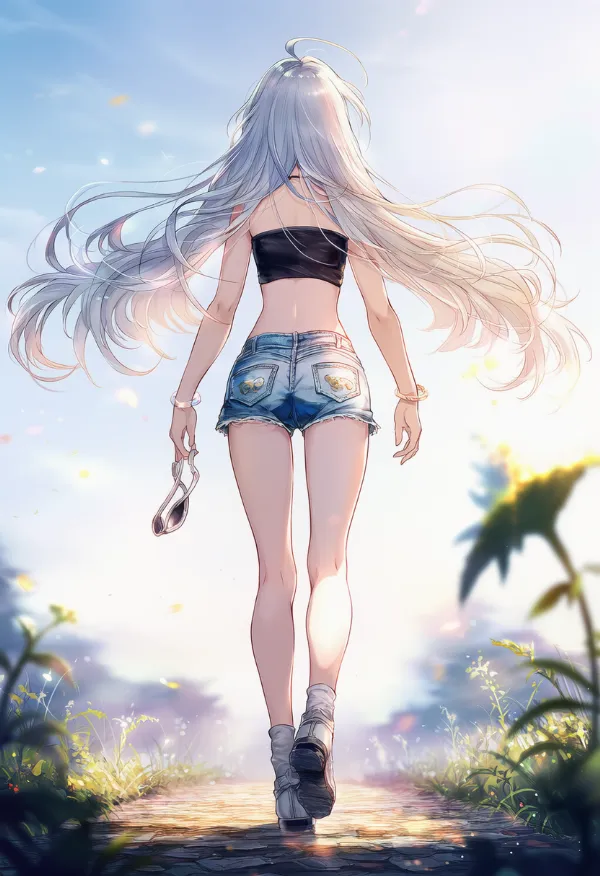 歩く｜後ろからアングル構図のAIイラスト資料