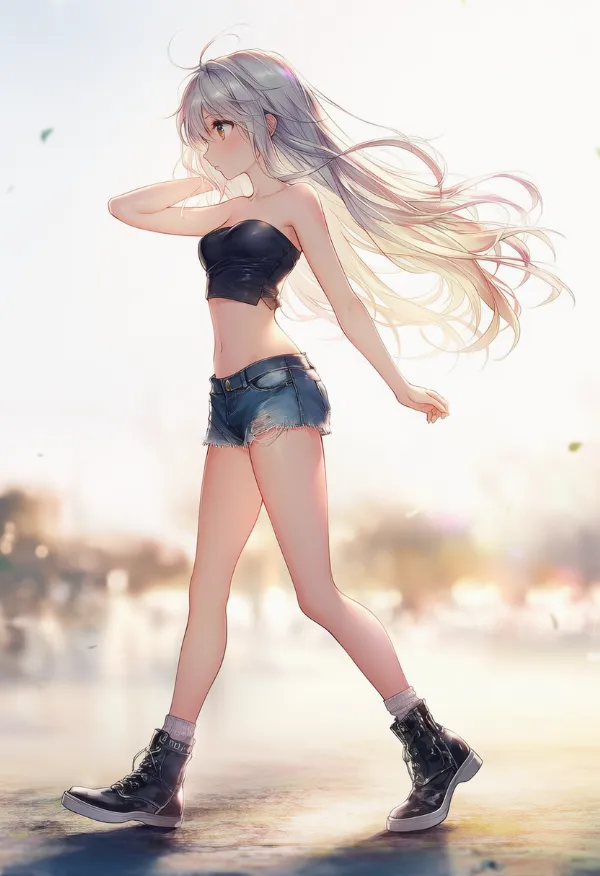 歩く｜横アングル構図のAIイラスト資料